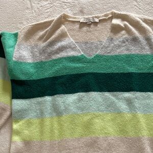 Loft Fashion Green and Cream V-Neck Sweater